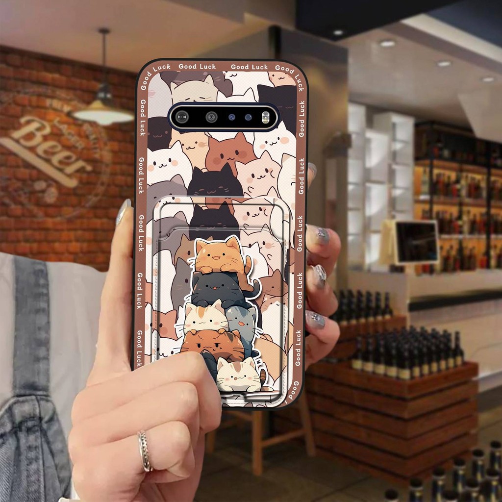 Full wrap Durable Phone Case For LG V60 ThinQ 5G Dirt-resistant Card bag Cover TPU protective Anti-knock Graffiti Card slot
