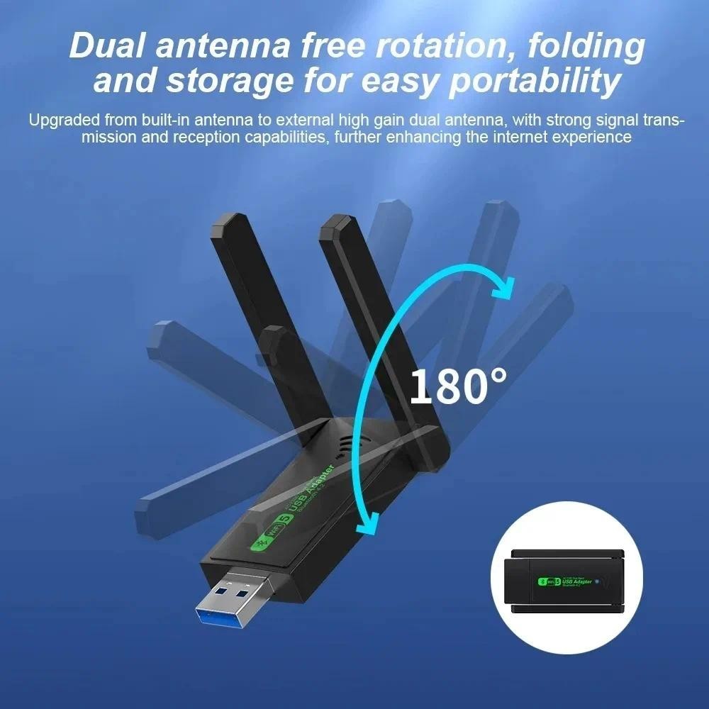 Bộ chuyển đổi Bluetooth WiFi 1300Mbps USB 3.0 Tín hiệu nâng cao 2.4G 5GHz Ăng-ten Wi-Fi băng tần kép 802.11ac Bộ thu thẻ mạng máy tính không dây Mini [Hàng có sẵn]