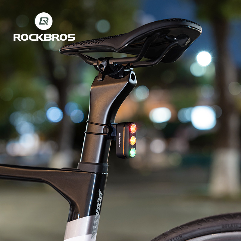 Rockbros đèn xe đạp 3 màu cảm biến phanh, pin 50H, an toàn đi đêm, tương thích xe đạp đường bộ
