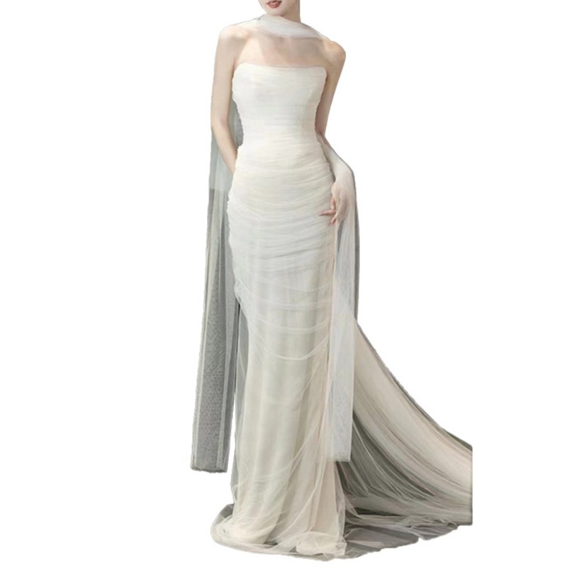 [CH *] Áo choàng cô dâu Nhà thờ Váy cô dâu dài Váy cưới đơn giản