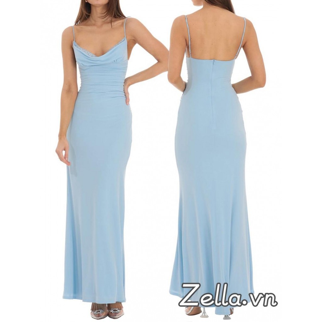 Đầm Sling Nữ Mùa Hè Ren Chắp Vá Backless Đảng Váy Dài
