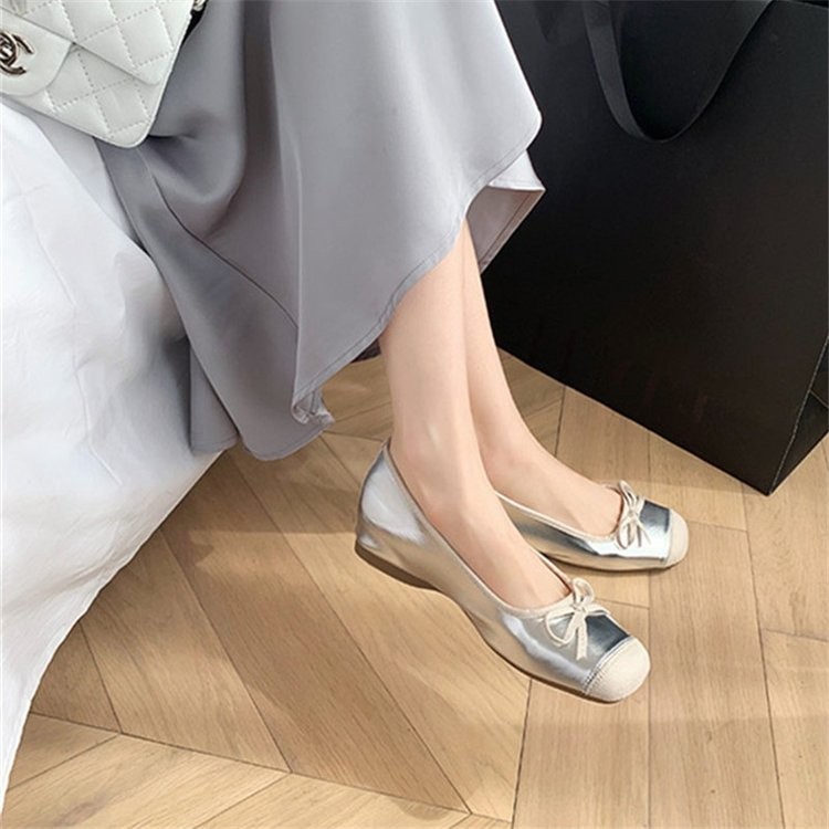 Hàn Quốc mũi tròn phối màu nơ Dép đế bằng PU một bàn đạp cho nữ thanh lịch thời trang khóa ngang chống trượt nhẹ lười nhà máy Giày Muller giá sỉ