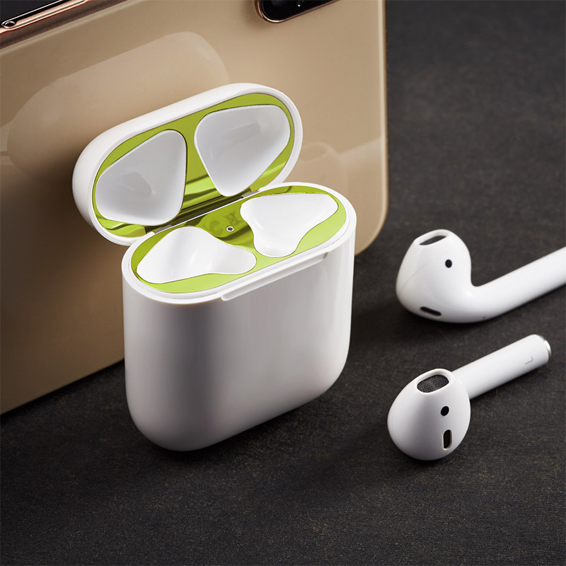 2 Chiếc 9D Kim Loại Tai Nghe Hộp Sạc Chống Bụi Miếng Dán Cho AirPods 4 3 1 Pro 2 Chống Vân Tay Chống Trầy Xước Tai Nghe Ốp Lưng Bảo Vệ