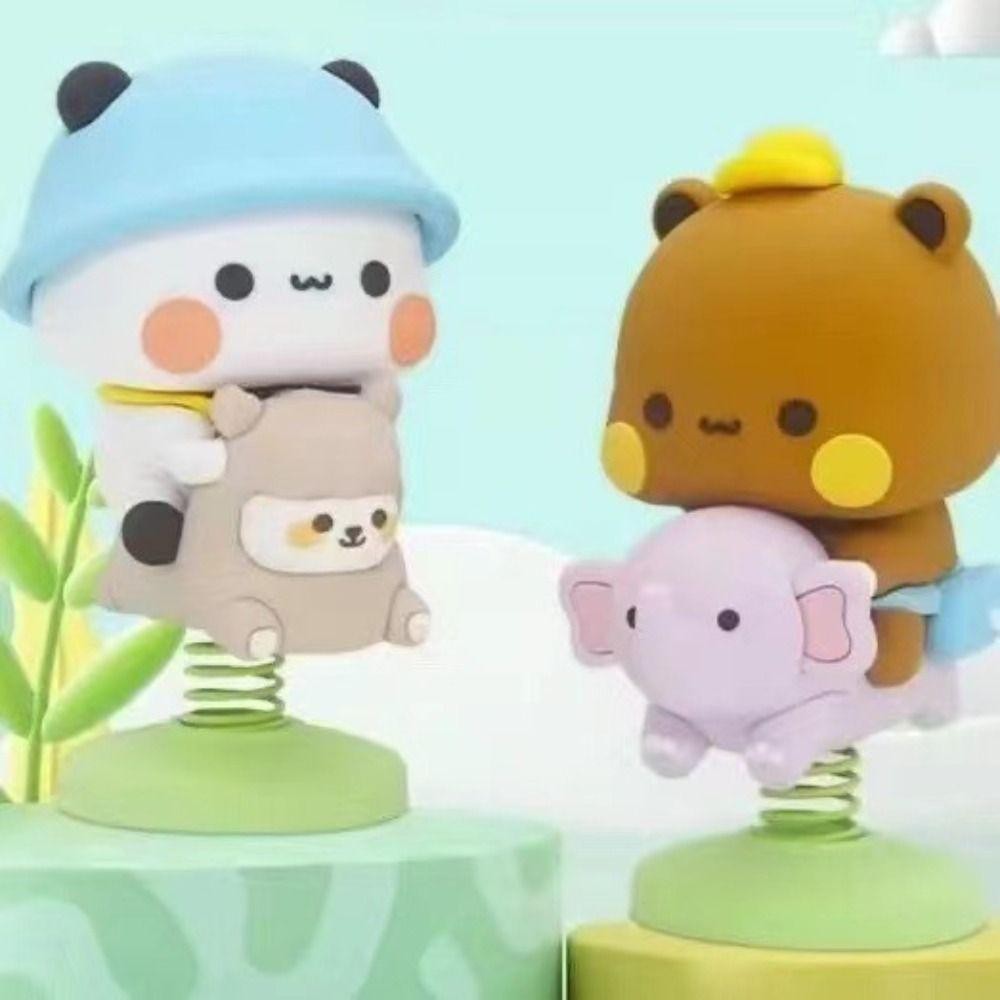 FANIELLAPOWELL Bubu Dudu Gấu Đồ Chơi Mô Hình, Bubu Dudu PVC Gấu Trúc Hình, Kawaii Sưu Tập Lắc Đầu Hoạt Hình Thu Nhỏ Xe Ô Tô Nhà