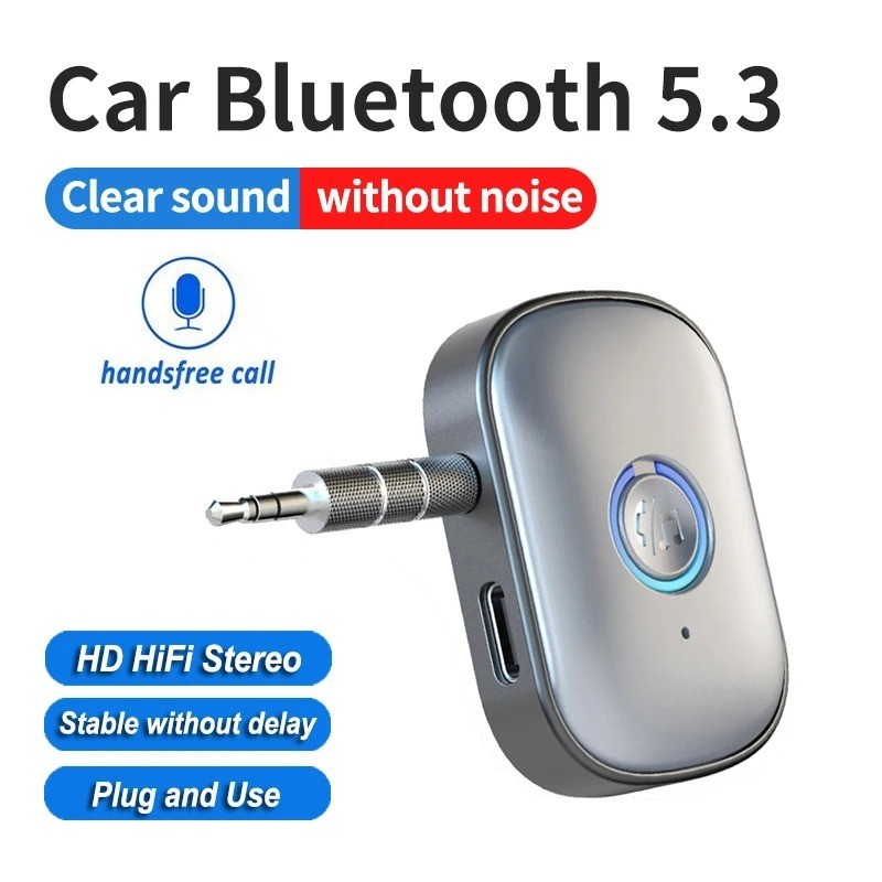 [Sẵn sàng] Bộ chuyển đổi Bluetooth trên ô tô 5.3 Bộ thu âm thanh không dây âm thanh nổi Jack cắm 3,5 mm có micrô cho loa khuếch đại