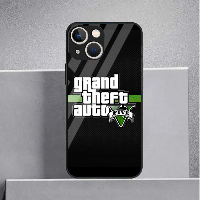 Ốp điện thoại kính cường lực Grand Theft Auto gta 5 logo cho IPhone 15 14 13 12 11 Pro XS Max Plus Mini X XR 8 7 6s SE2 / 3