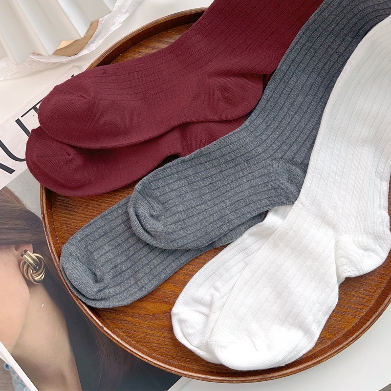 [Đặc sắc] Tất xếp chồng cao đến đầu gối - Tất cao đùi Cotton - Phong cách Nhật Bản, thoáng khí, JK Lolita - Vớ dài đến đầu gối nữ màu trơn