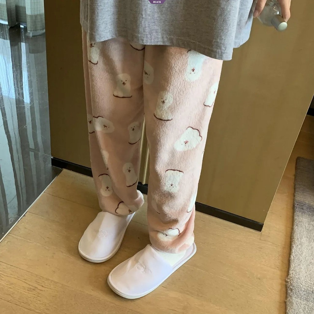 Dễ Thương Hello Kitty In Hình Quần Ấm Áp Đệm Dày Rời Thẳng Sinh Viên Mùa Đông Flannel Nhà Quần [BL]