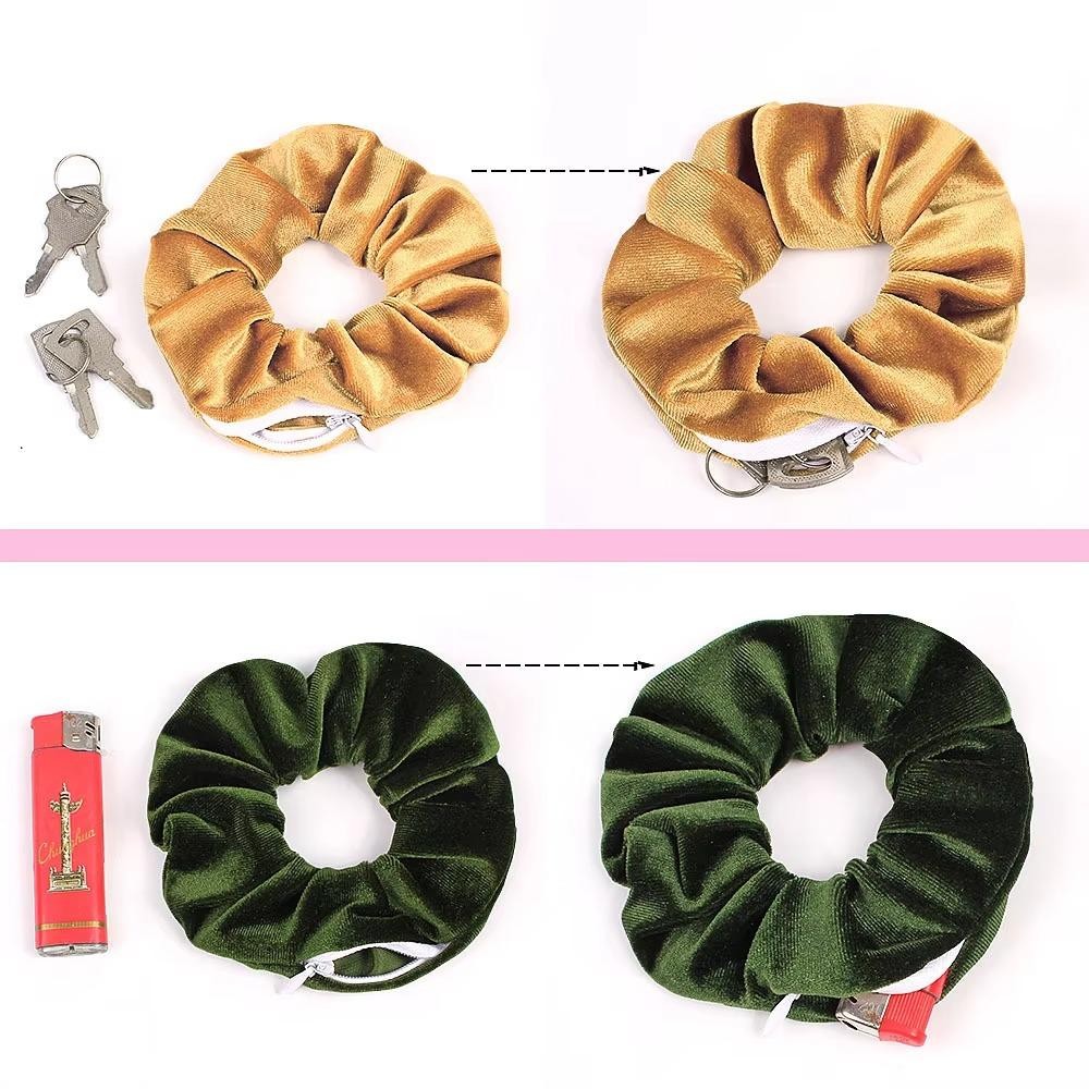 Dây buộc tóc GUSTAVA, có dây kéo Dây buộc tóc nhung, Ẩn chìa khóa tiền mặt ẩn tầm nhìn an toàn Lưu trữ ẩn