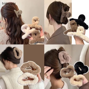 Bigapple Sữa Mềm Cà Phê Màu Series Lông Tơ Sang Trọng Back Updo Vuốt Tóc Ấm Lớn Sang Trọng Kẹp Barrettes Vuốt Tóc RDG