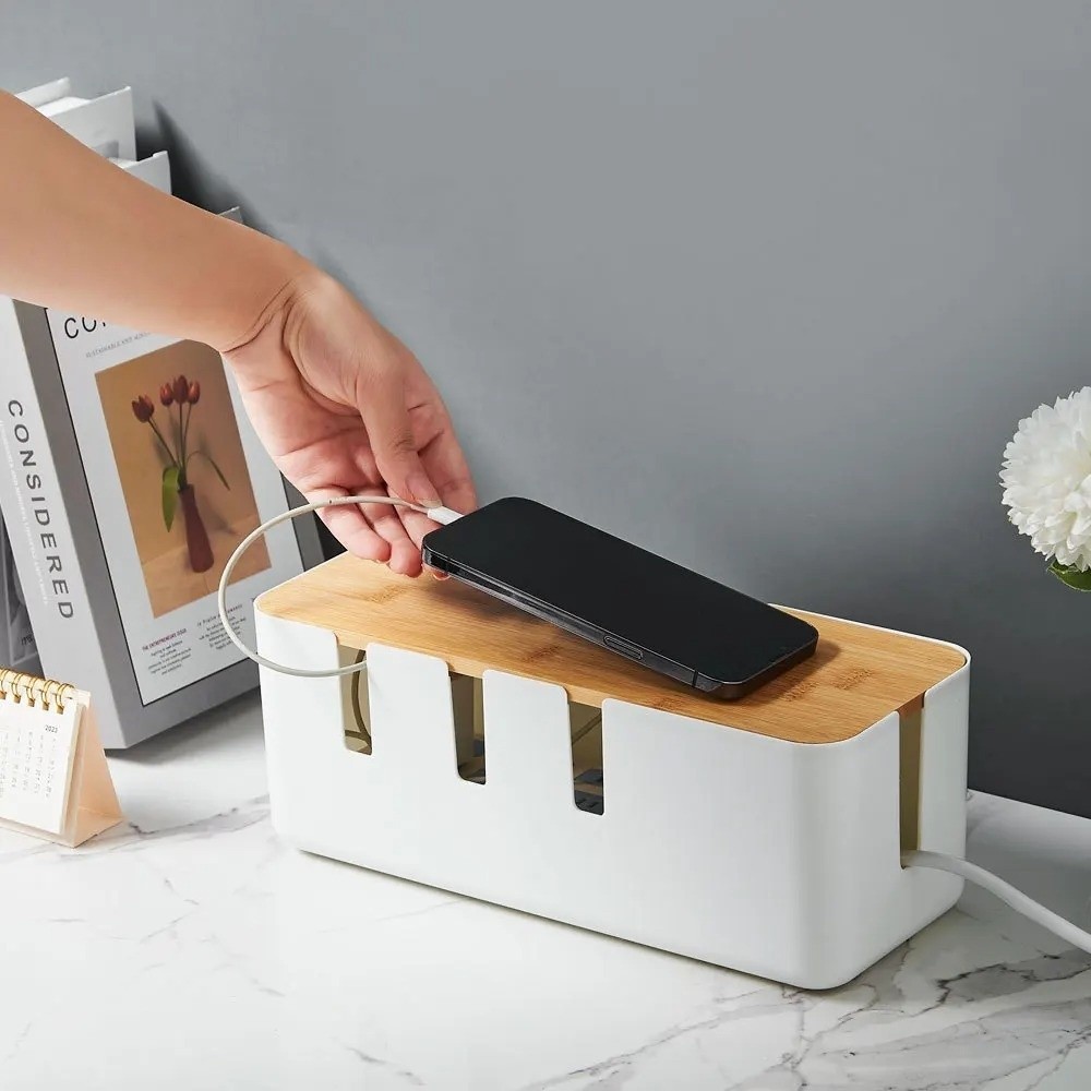 Hộp quản lý cáp YUUKII, Hộp đựng quản lý dây điện Hộp lưu trữ máy tính để bàn bằng nhựa, Bảng cắm đa chức năng