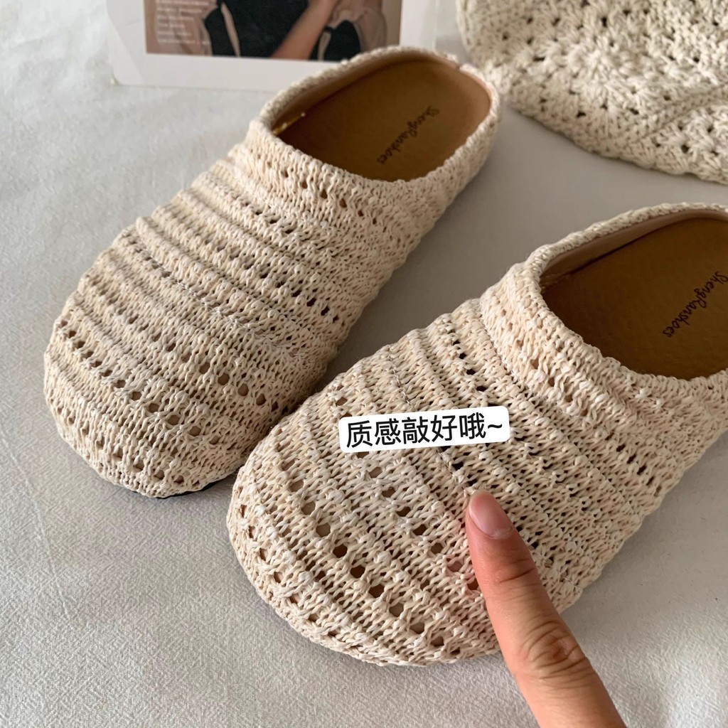 Niche Lưới Rỗng Thoáng Khí Closed-Toe Nửa Dép Cho Nữ Ngoài Trời La Mã Đế Dày