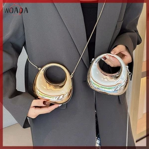 Túi đeo chéo dây xích nữ WOADA Ví nhỏ Acrylic Kim loại Luster Tiệc nửa mặt trăng Túi xách nữ Túi xách sang trọng VN