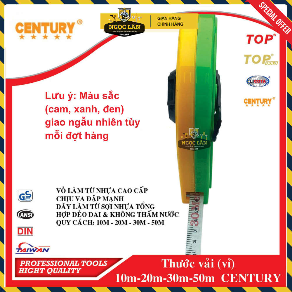 [Chính hãng] Thước vải cuộn, thước mét cuộn Century 10m, 20m, 30m, 50m đo đạc xây dựng, đất đai