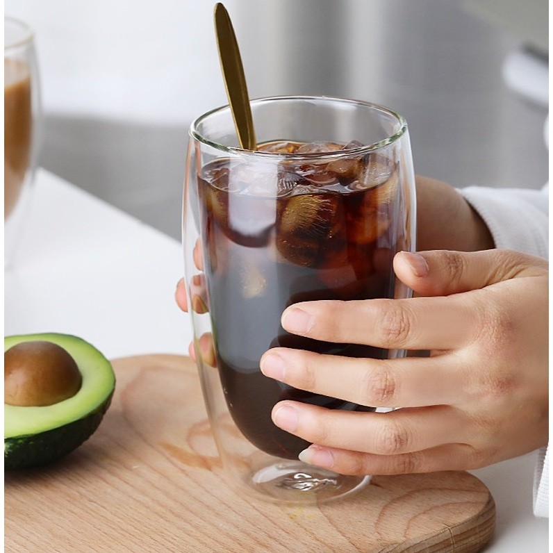 Cốc thuỷ tinh 2 lớp dùng uống cà phê,trà,nước,chất lượng dày dặn,hai lớp cách nhiệt,decor bàn ăn đẹp