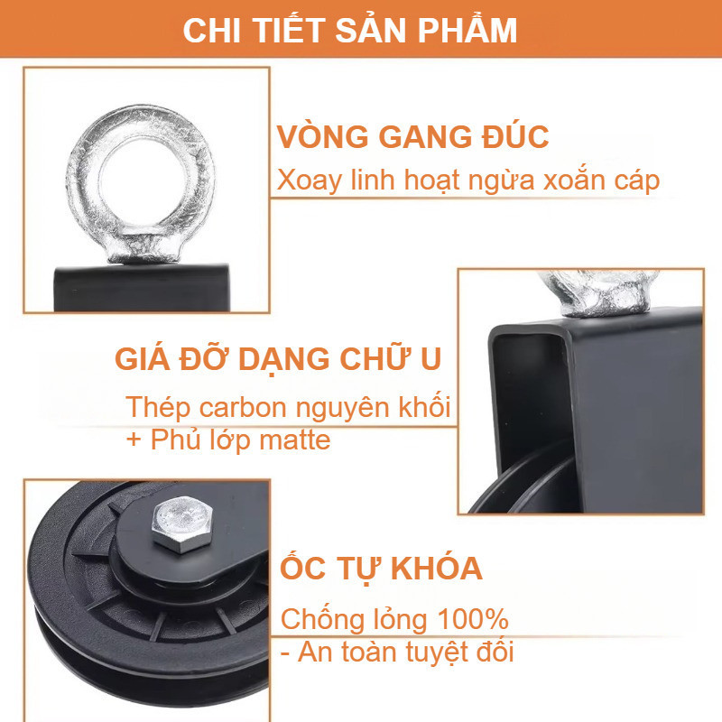 Ròng Rọc Tập Gym 360° Chống Mài Mòn, Lõi Nylon & Vòng Bi Thép Không Gỉ , Khả năng chịu tải cao