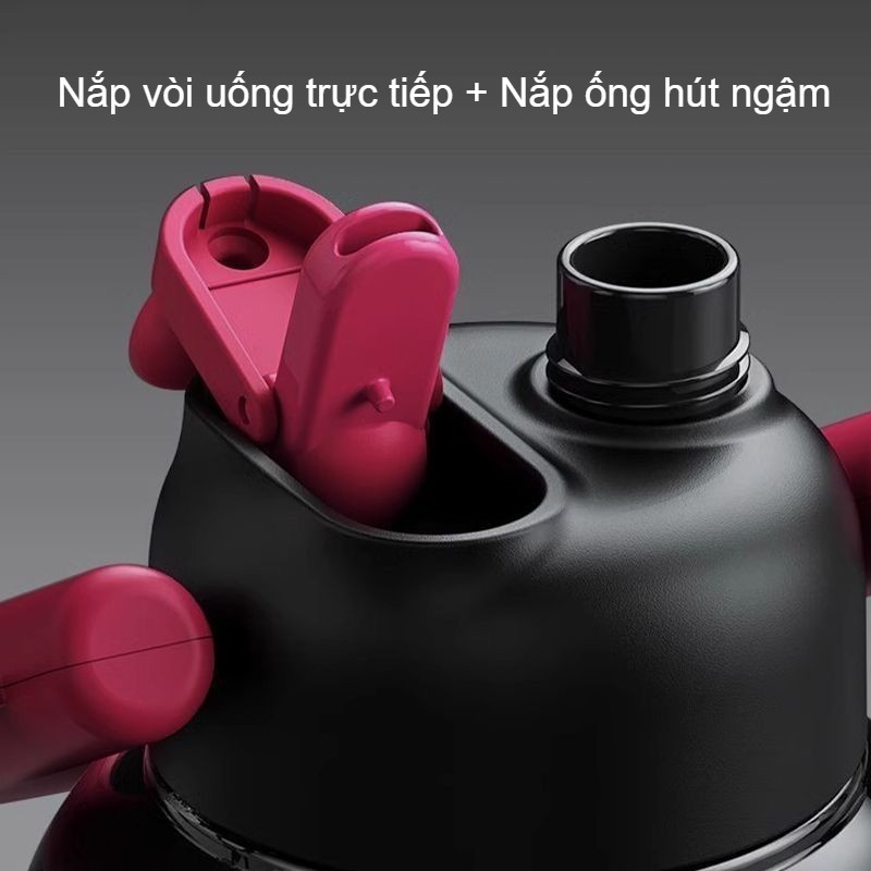 Bình Túi Xách Siêu To 800ML - "Tống Tống" Đáng Yêu Cho Học Sinh/Sinh Viên (2 Nắp Uống, Chống Rò)
