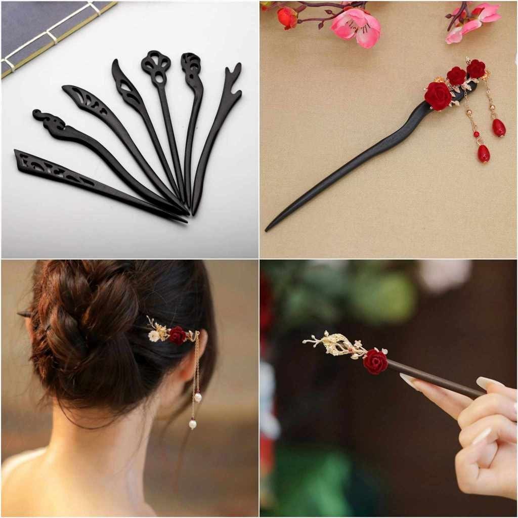 Tổng hợp các mẫu trâm cài tóc gỗ mun Phong cách Cổ trang Trung Hoa, Phụ kiện cài tóc cổ trang