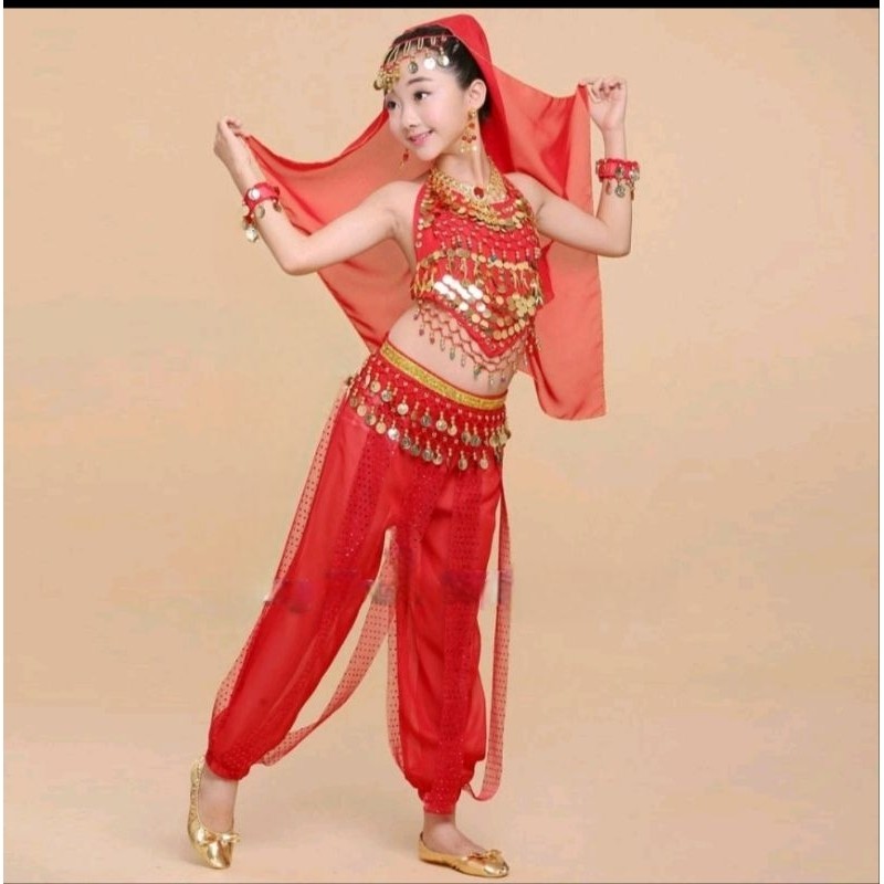 (yếm + quần + khăn + đai)Trang phục ấn độ biểu diễn văn nghệ đồ múa ấn độ dành cho HS mầm non tiểu học trung học