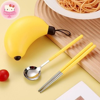 Moonlights 304 Thép Không Gỉ Đũa Thìa Bộ Đồ Ăn Gấp Di Động Bộ Đồ Ăn Dễ Thương Chuối Hộp Bảo Quản Cho Du Lịch Văn Phòng Sinh Viên Quà Tặng EN
