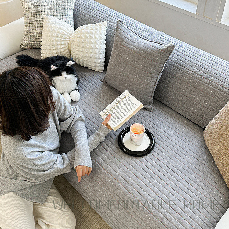 Rửa Nguyên Chất Cotton Sọc Chống Trơn Trượt Đệm Ghế Sofa Kết Hợp Hình Chữ L Đệm Sofa Vỏ Khăn Cotton Nguyên Chất Đệm
