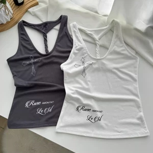 Milyfashion Modal In Chữ Thập Lưng Thắt Nút Sling Mùa Hè Slim-fit Ôm Hơn Nhìn Không Tay Ngắn Quần Áo Nữ Hợp Thời Trang