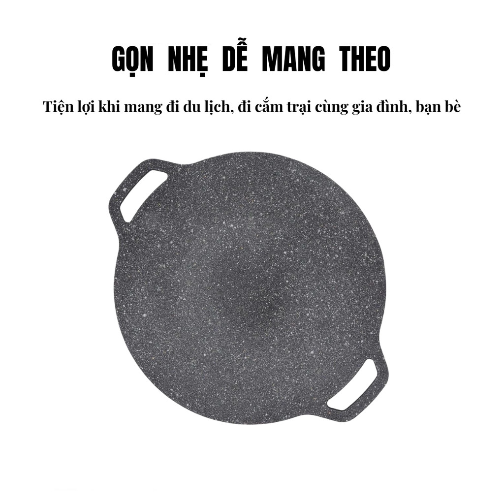 Chảo Đá Nướng Thịt Kiểu Hàn Quốc,  Chảo Nướng BBQ Chống Dính Không Cần Dầu Size 34cm Hàng Chính Hãng