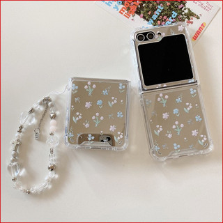 Flip7 Ins Hồng Xanh Hoa Vòng Tay Gương Lật Dành Cho Samsung Galaxy Z Flip 7 6 5 4 3 5G Cover