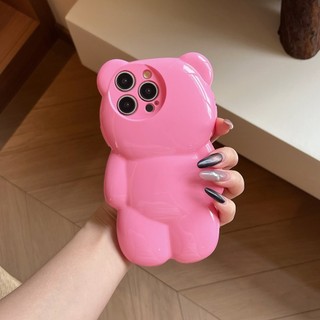 Thời Trang Màu Kẹo 3D Gấu Ngọt Ngào Nữ Tính Ốp Lưng Điện Thoại iPhone 16Promax 16Plus 13 14 15 Promax Chống Bụi Bẩn Chống Sốc Silicon Mềm Nữ Điện Thoại Di Động