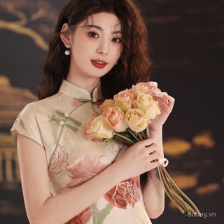 Đầm Qipao cao cấp phong cách Trung Hoa retro, phù hợp mùa hè