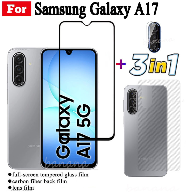 Phim Kính Cường Lực 3 TRONG 1 Samsung A17 Cho Samsung A16 A06 A07 A56 A26 A36 A15 A14 A13 A12 Kính Bảo Vệ Màn Hình Toàn Bộ + Phim Ống Kính Máy Ảnh + Phim Mặt Sau