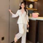 Mùa Xuân Thu Ren Ren Gợi Cảm Nguyên Chất Desire Phong Cách Bộ Đồ Ngủ Băng Lụa Phù Hợp Với Quần Ngọt Ngào Loungewear