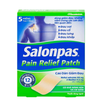 Cao dán giảm đau Salonpas Pain Relief Patch dùng trong các cơn đau vai, đau cổ (7cm x 10 cm - 5 miếng)