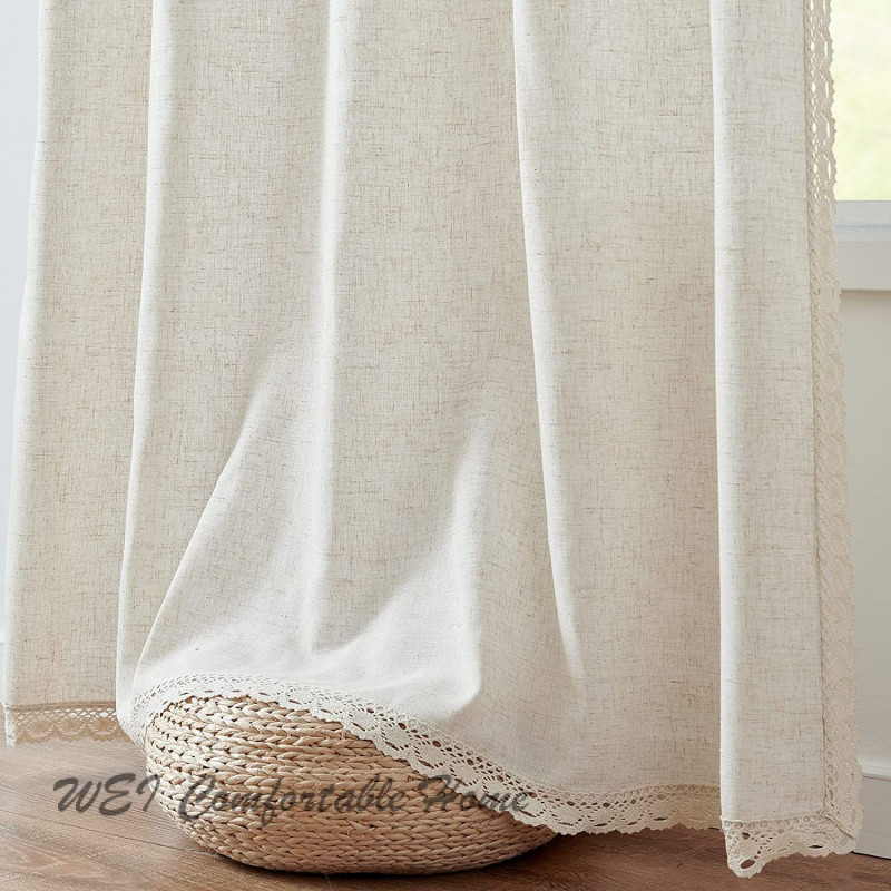 Màu Trơn Hoàn Thành Rèm Ngắn INS Đục Lỗ Nhỏ Rèm Nhà Bếp Nửa Màn Màu Trơn Vải Lanh Polyester Ren Rèm Cà Phê