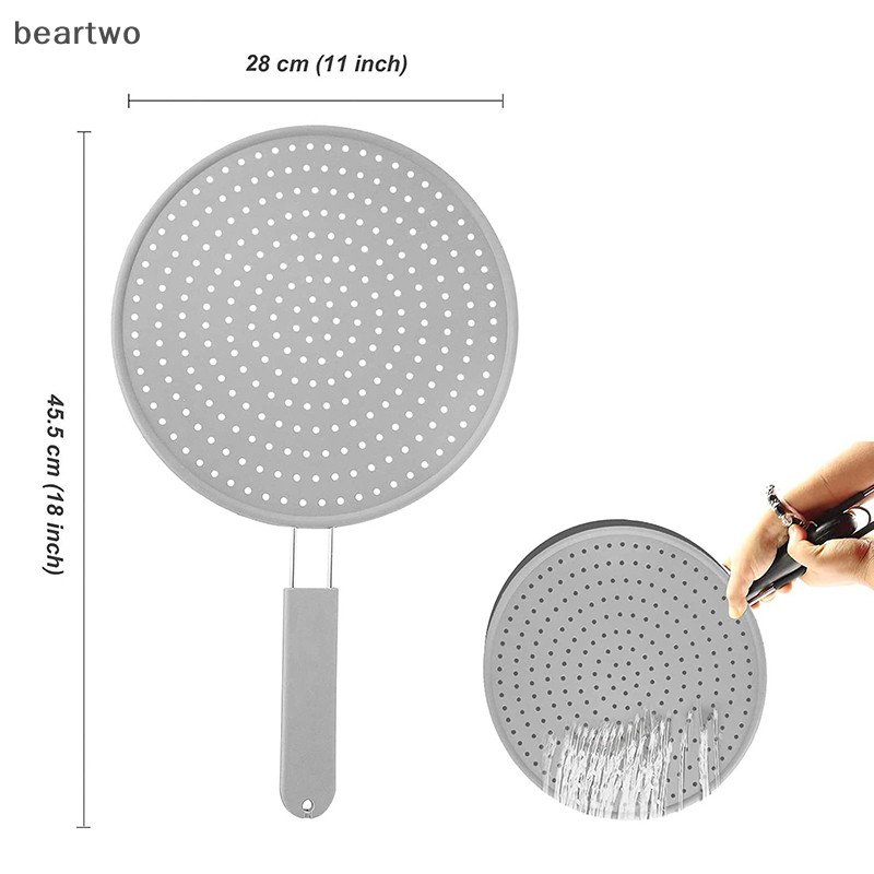 < Beartwo > Màn hình mạ silicon có tay cầm Dầu chịu nhiệt Splash Guard Drain Board Cover Kitchen Frying Pan Nắp Dụng cụ nấu ăn Đẹp