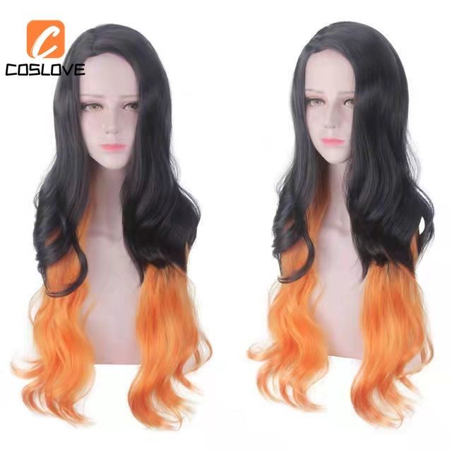 Anime Demon Slayer Kamado Nezuko Cosplay Tóc Giả Dài Phù Hợp Nữ, Hai Màu, Phụ Kiện Cosplay