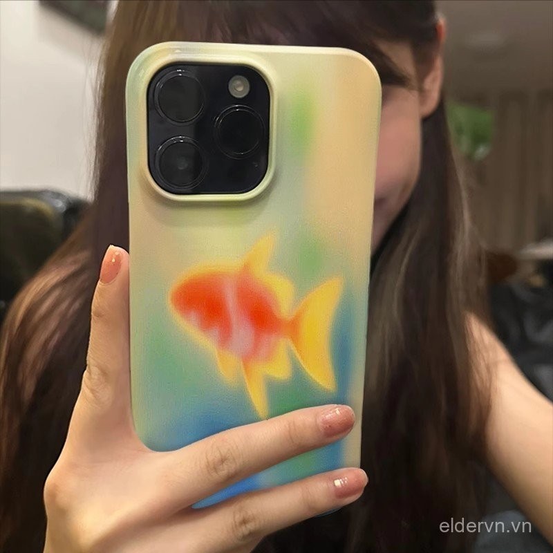 Cá vàng đỏ mờ dùng cho IPhone 11 14 15 PLUS 12 PRO X XR XSMAX SE 7 8 plus 13 14 15 vỏ cứng đơn giản mẫu sành điệu ProMax Vỏ bảo vệ chống rơi BAB5