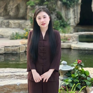 Set đồ bộ nữ lam đi chùa cổ bà lai nút thắt vải đũi