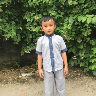 đồ bộ bé trai cổ lãnh tụ phối, set đồ lam đi chùa trẻ em