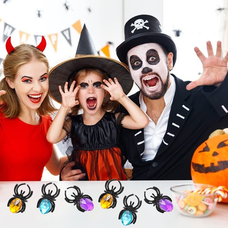 Halloween Nhện Nhẫn Dự Tiệc Cung Cấp Đá Quý Nhiều Màu Sắc Độc Đá Quý Nhện Ngón Tay Nhẫn Ủng Hộ Quà Tặng Halloween
