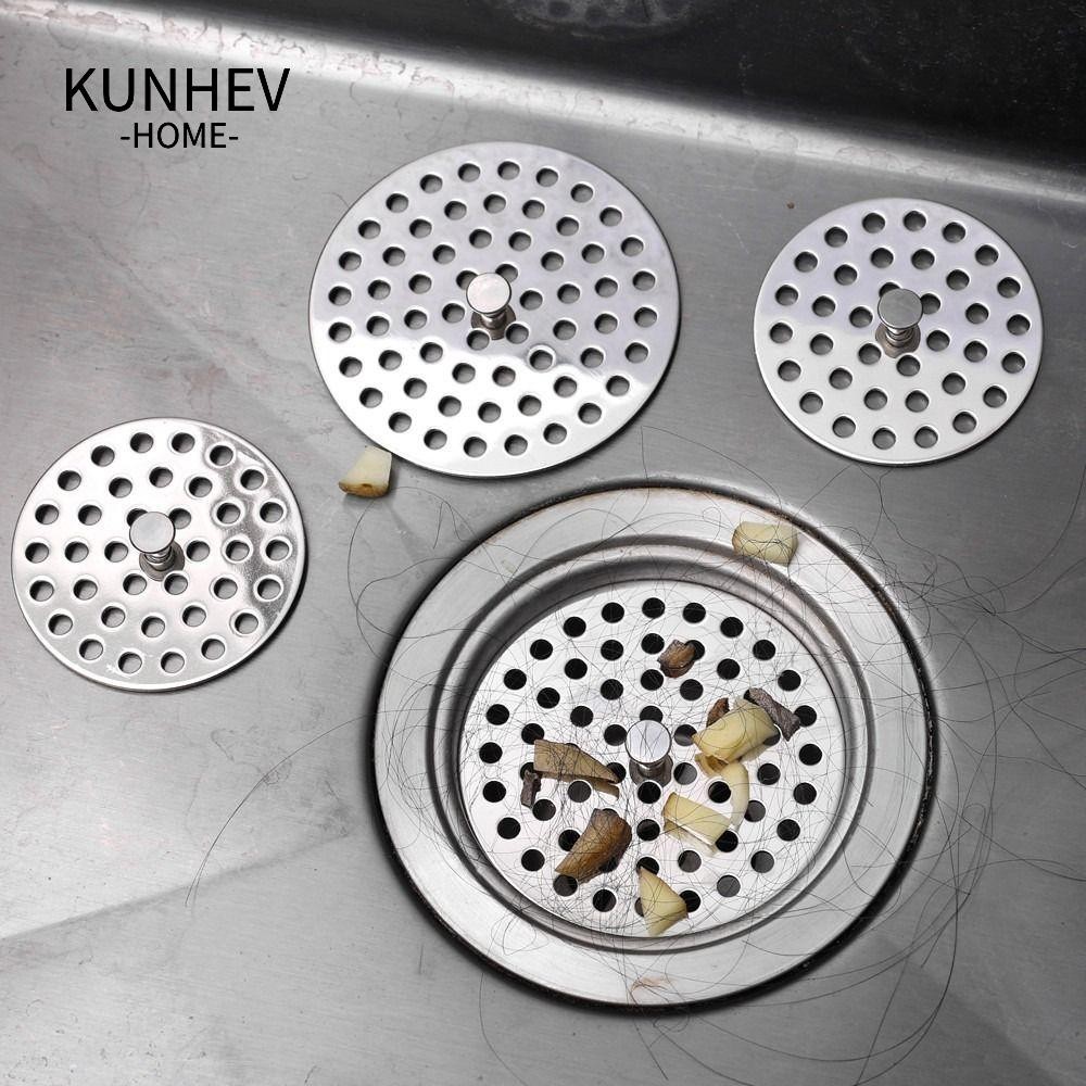 KUNHEV Nắp thoát nước sàn, có tay cầm Bộ lọc bồn rửa hình vuông tròn, Vỏ thoát nước bằng thép không gỉ