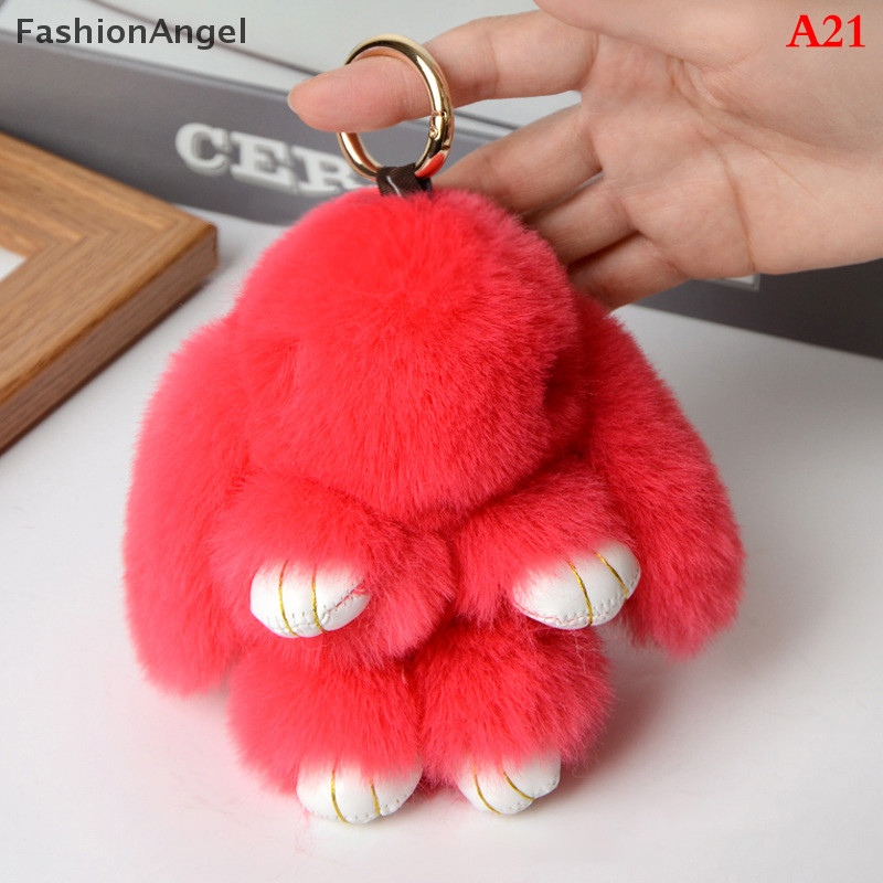 Nhẫn móc khóa FashionAngel Fluffy Real Pompon Bunny Tr