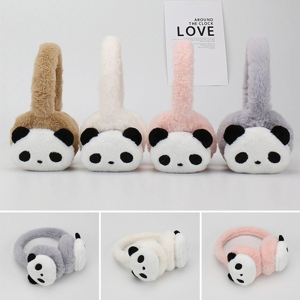Bông tai HOBBYIN, Bịt tai hình gấu trúc dễ thương lông tơ, ấm áp mùa đông có thể điều chỉnh ấm áp cho nam nữ