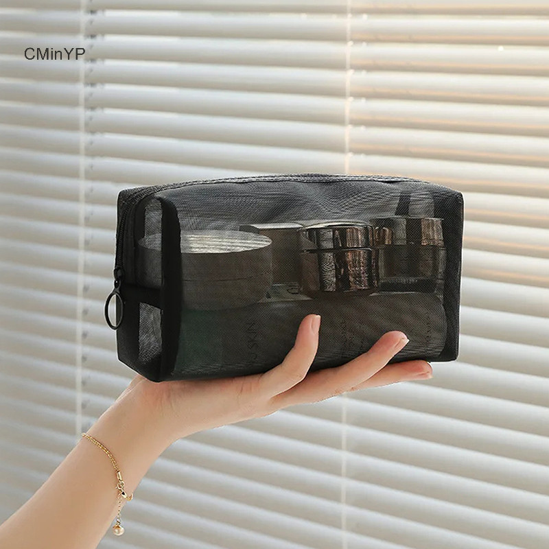 Cminyp Lưới Trong Suốt Túi Đựng Mỹ Phẩm Nhỏ Lớn Màu Đen Túi Trang Điểm Di Động Du Lịch Vệ Sinh Tổ Chức Hộp Đựng Môi Túi Bảo Quản Vinh Quang