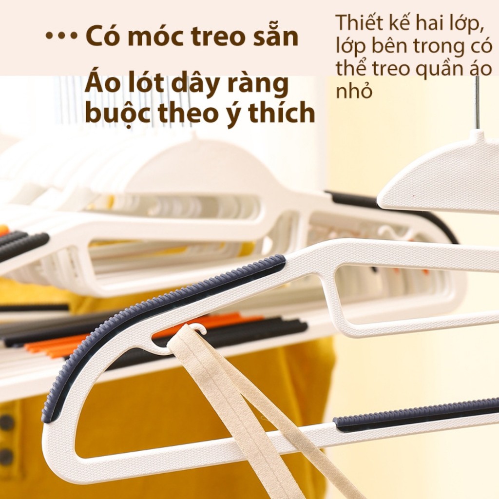 Combo 10 Móc treo quần áo khô và ướt đa năng chất liệu nhựa chống trượt, tiện lợi, cao cấp, có khả năng chịu tải mạnh