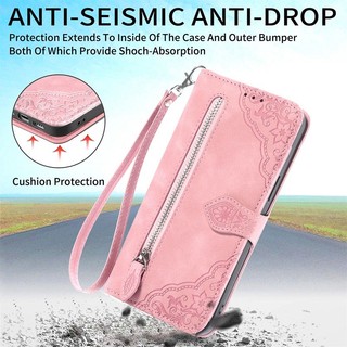 Ốp Lưng Lật Hoa Retro Cho Realme C53 C51 Note 50 C55 11 10 9 9i 8 8i 6 6i 6s 5 5i 5s Pro 5G Da Dây Kéo Ví Khe Cắm Thẻ Chống Sốc