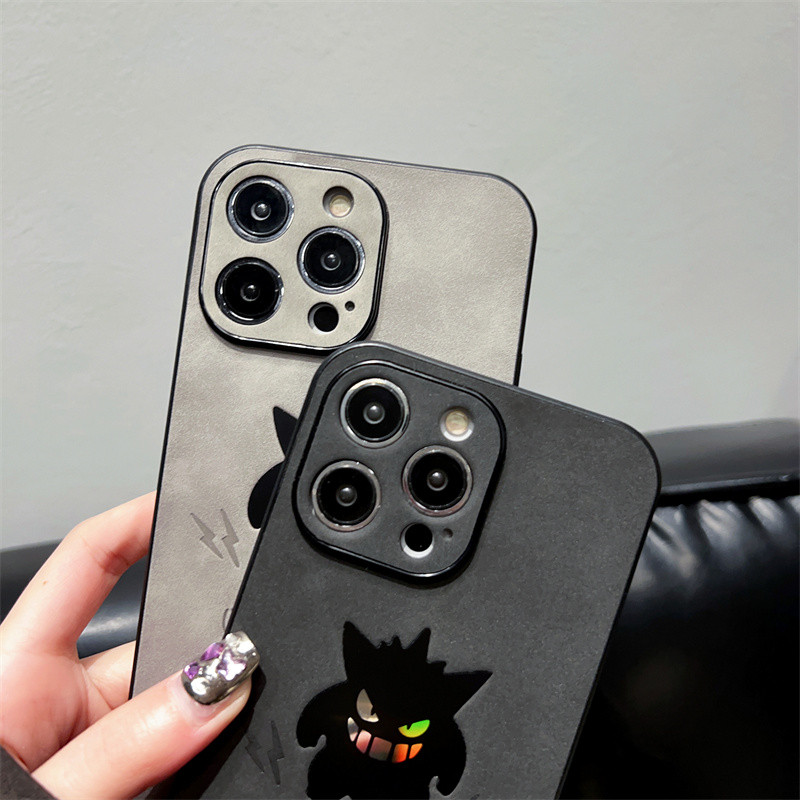 Ốp lưng Laser Pokémon Gengar cho IPhone 15 ProMax 16 14 Pro 13 12 11 X XR XS MAX 7Plus 8Plus Matte Soft viền hai màu Vỏ da chống sốc