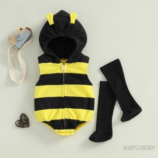 / / -0-24 Tháng Dễ Thương Bé Trai / Bé Gái Halloween Bee Trang Phục Hóa Trang Có Mũ Trùm Đầu Khóa Kéo Áo Liền Quần Không Tay Có Tất