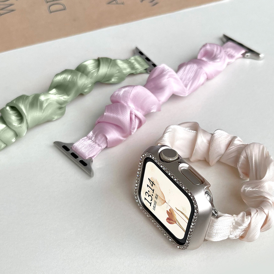Dây đeo Scrunchie co giãn Ice Silk cho Apple Watch Series 10 42mm 46mm 7 8 9 45mm 41mm 6 5 4 Dây đeo vòng đơn mỏng cho IWatch 40mm 44mm 38mm 42mm