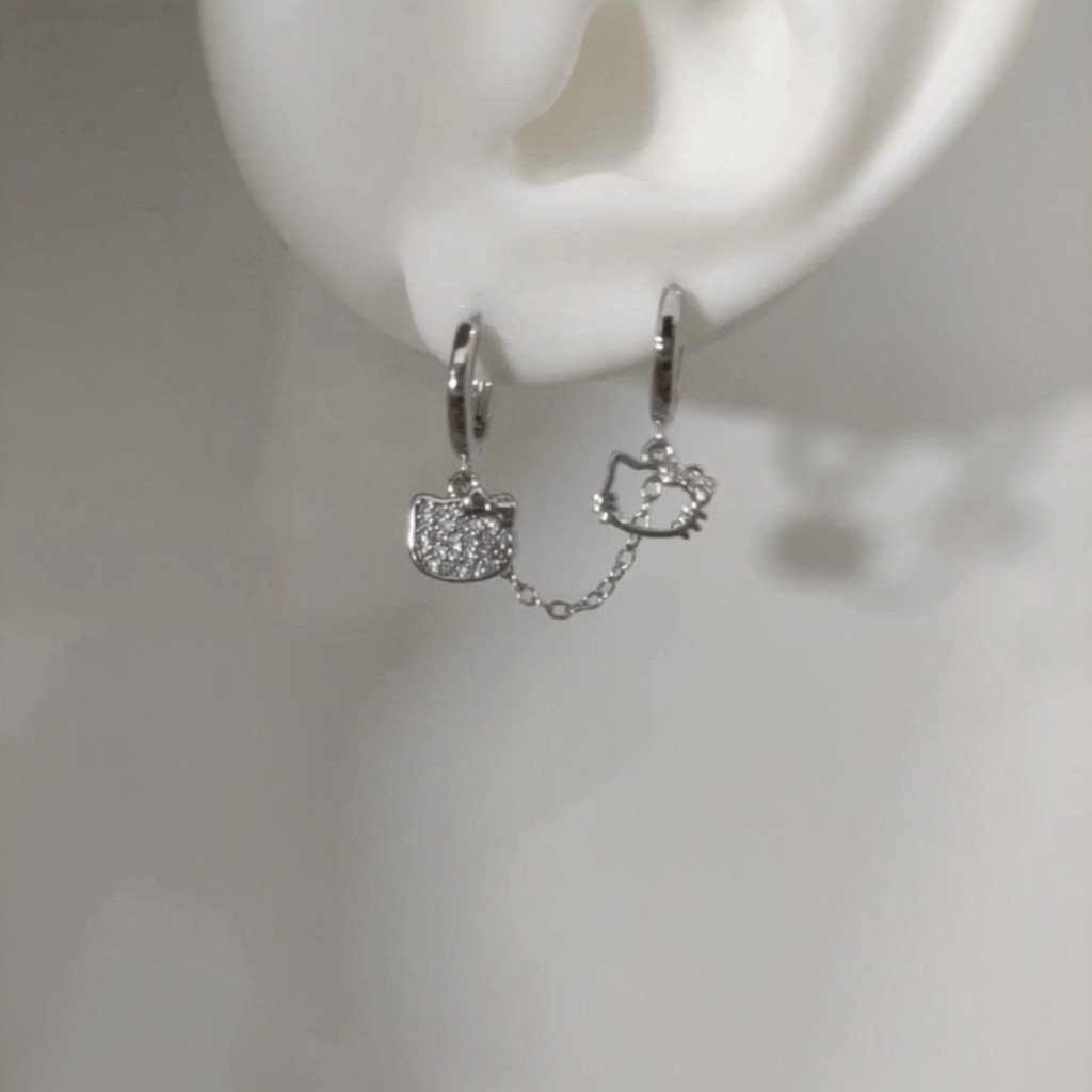 Bông tai xỏ đôi mèo Hello Kitty bạc s925 Bông Tai Xỏ Khuyên Tai học sinh xinh xắn ngọt ngào đáng yêu dành cho nữ Bông tai đơn giản
